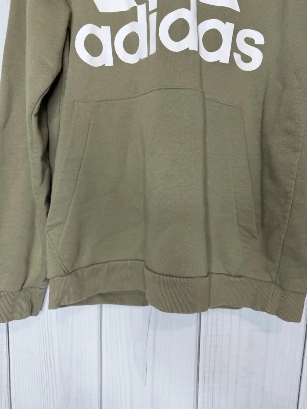 Adidas Pullover Hooded Sweatshirt Mens Sz L Olive Green Three Stripes Logo